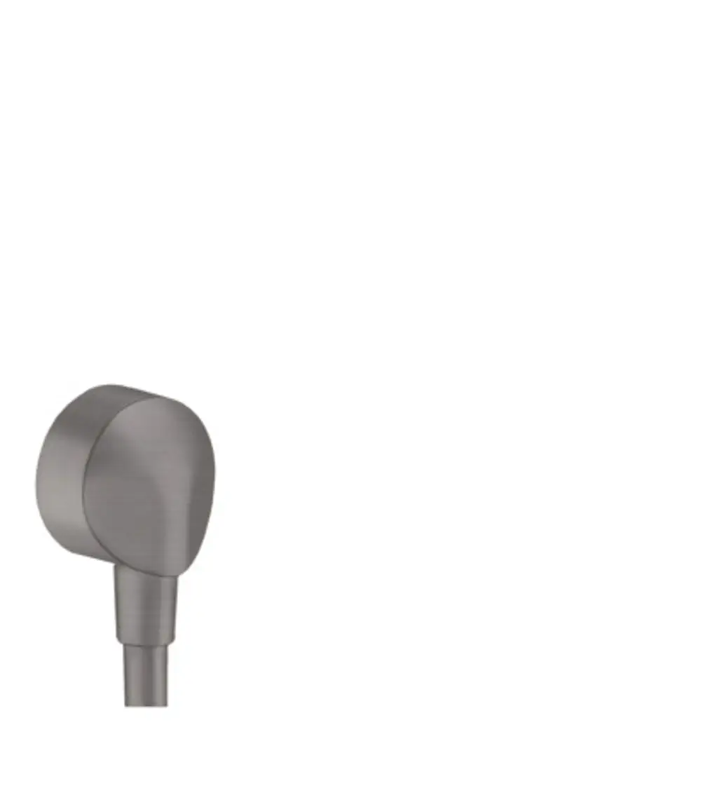 Hansgrohe Wandanschluss in brushed black chrome, mit einem runden Kopf und einem schlanken Verbindungsschlauch. Geeignet für die Montage an Wänden.